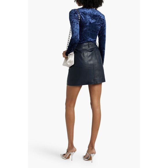 FRAME Navy Blue Scuro Crushed Velvet Long Sleeve Slim Fit Bodycon Top, Size M - Picture 2 of 8